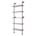 5 Tier Solid Wood Industrial Pipe Ladder Shelf J1033