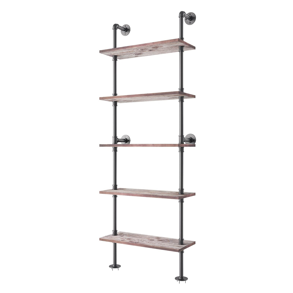 5 Tier Solid Wood Industrial Pipe Ladder Shelf J1033