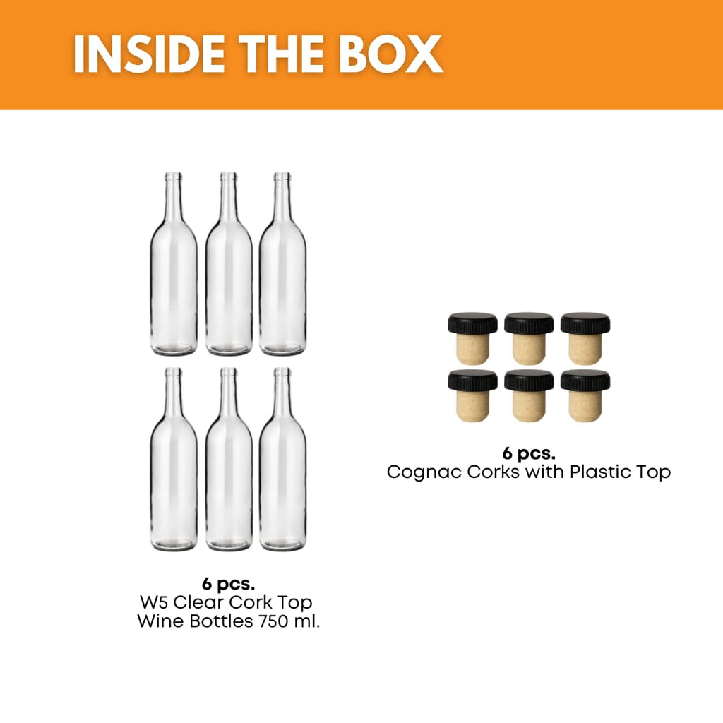 750ml Glass Bottle With Cork 6-Pack S981