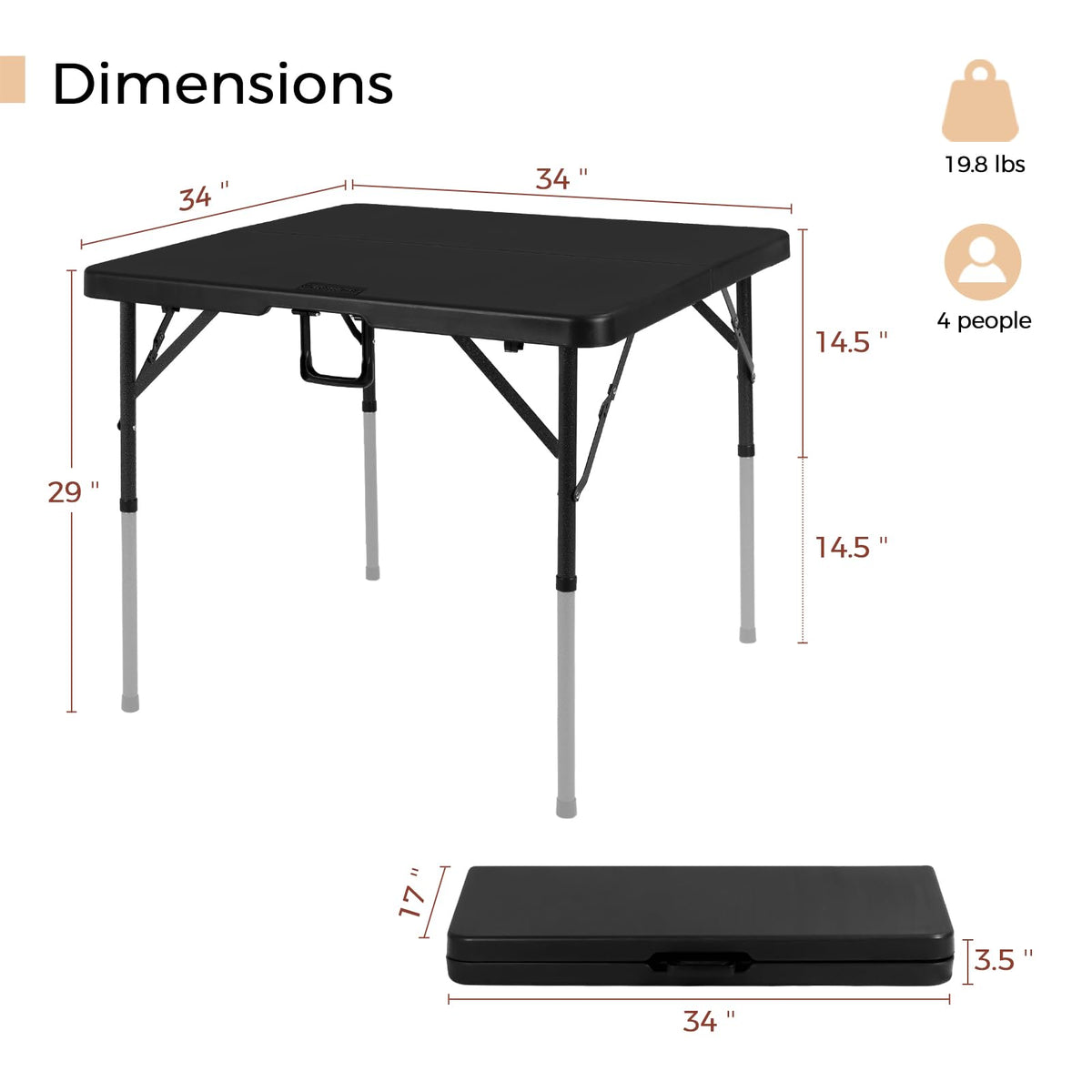 34" Black Folding Card Table U641994