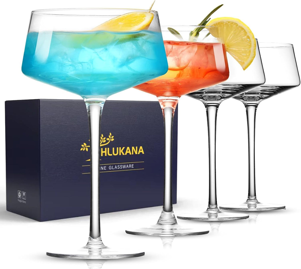 Hand Blown Martini Glasses Set of 4, 8 oz Crystal Cocktail Glass K459