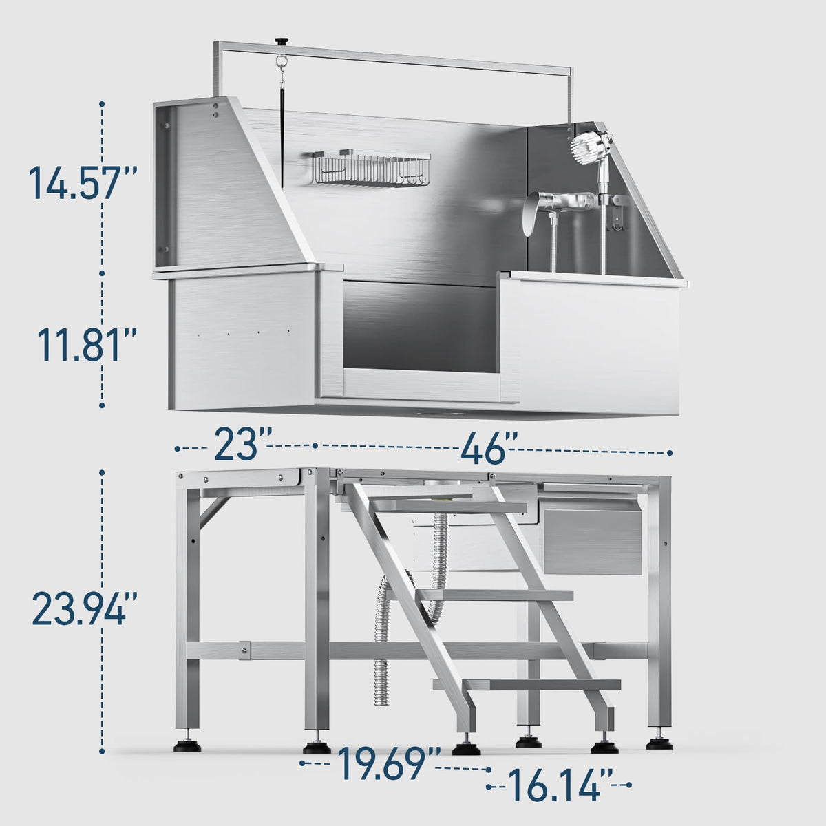 46" Stainless Steel Dog Washing Station with Removable Left Ramp & Storage Drawer Y664