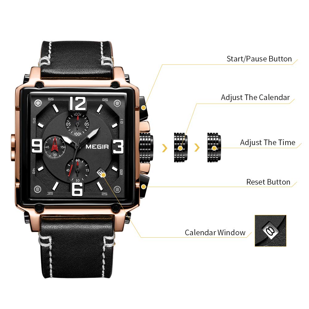 Men's Analogue Luminous Quartz Watch with Leather Strap E6850
