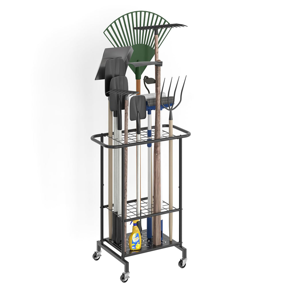 Heavy Duty Metal Garden Tool Organizer with Wheels M40581