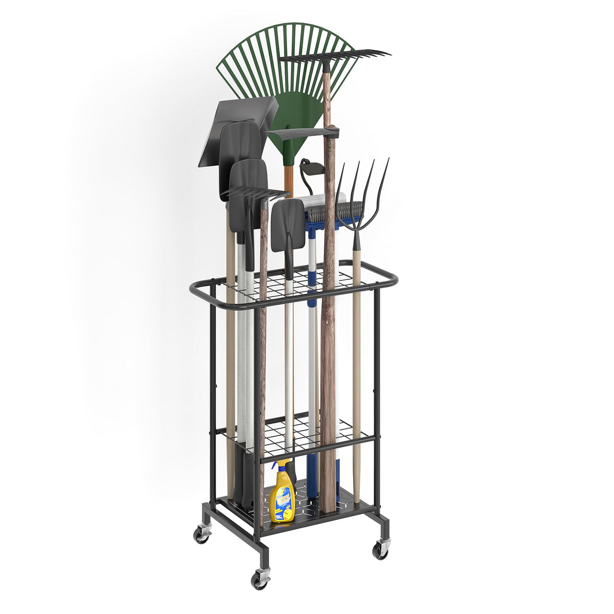 Heavy Duty Metal Garden Tool Organizer with Wheels M40581