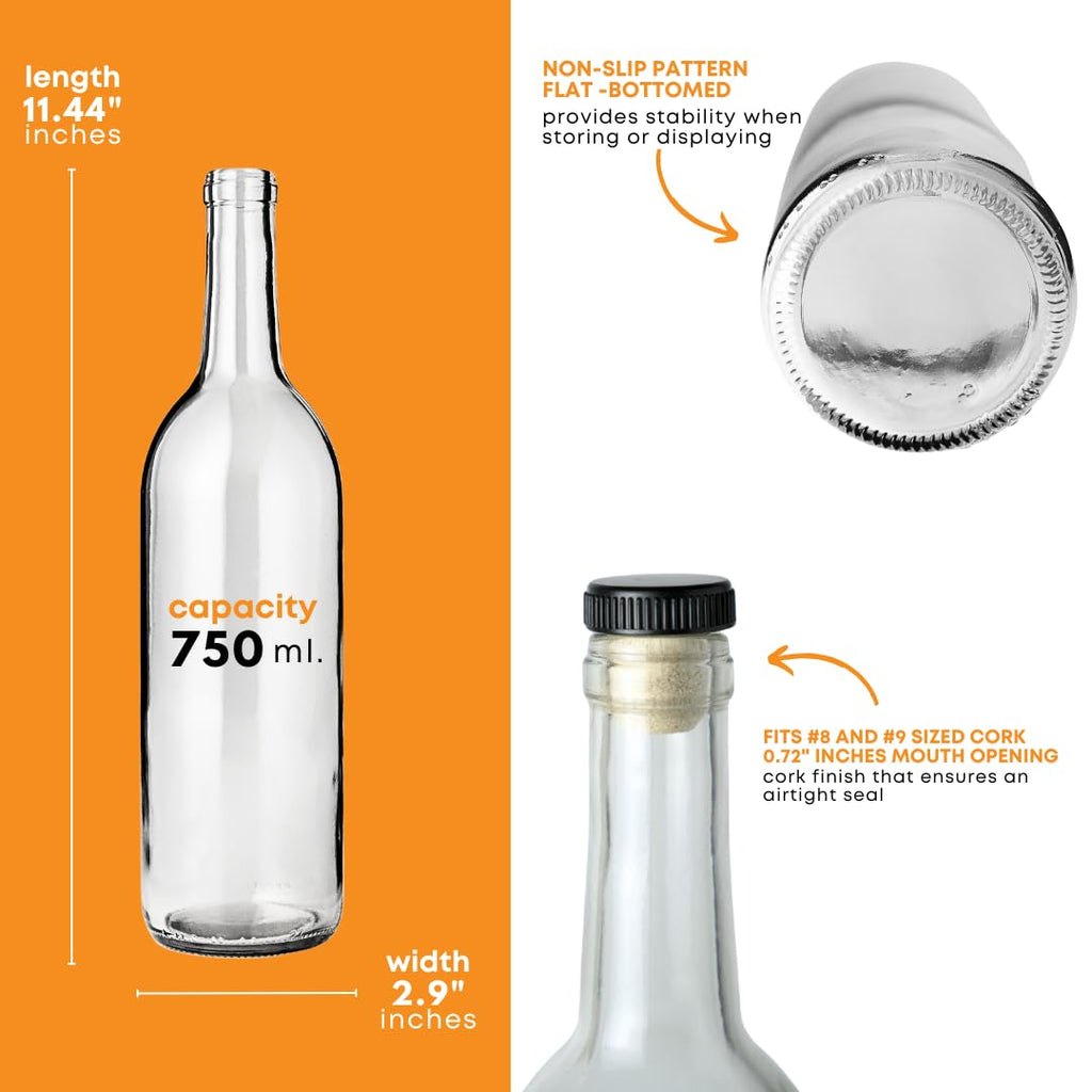 750ml Glass Bottle With Cork 6-Pack S981