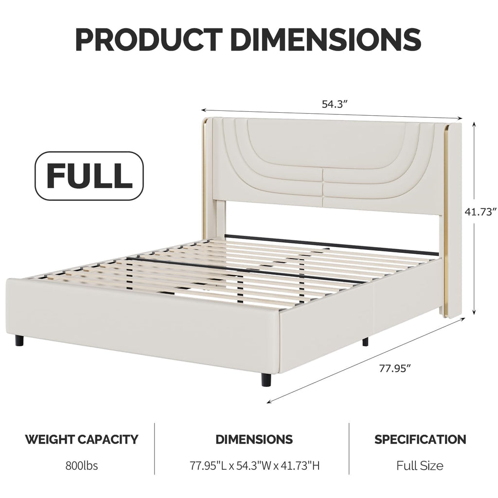 Full Size Bed Frame with LED Lights and Wingback Headboard G230562