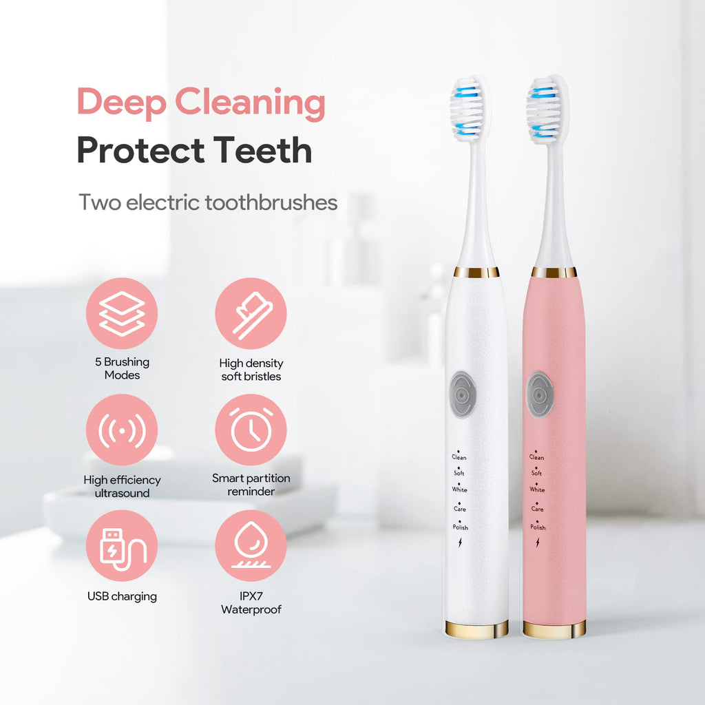 Rechargeable Sonic Toothbrush 2-Pack White Pink G19954