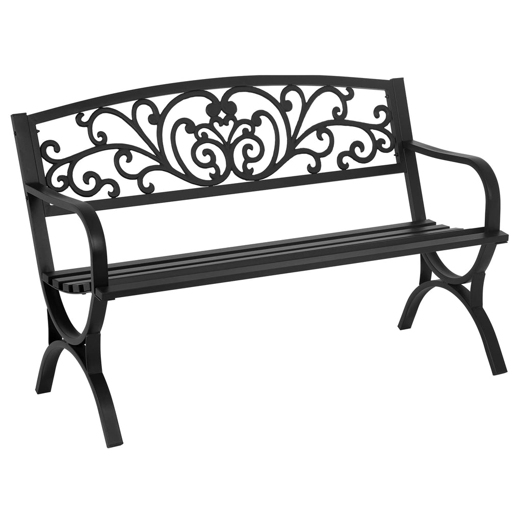 50 inch Black Metal Patio Garden Bench with Armrests S6352