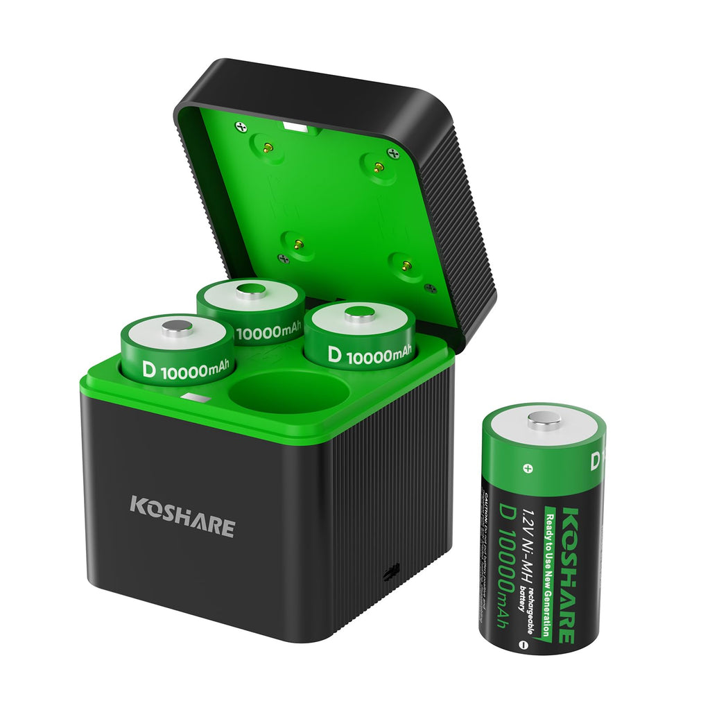 4 Pack 10000mAh Rechargeable NiMH D Cell Batteries with Charger Z951770