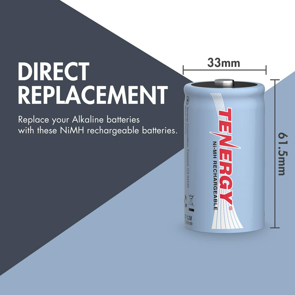 D Rechargeable Batteries 10000mAh NiMH 8-Pack K6217