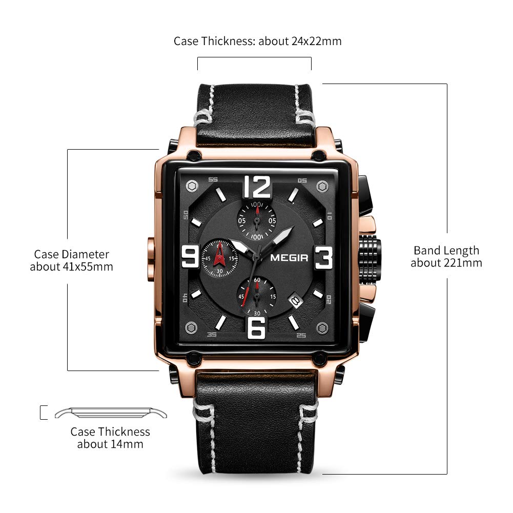 Men's Analogue Luminous Quartz Watch with Leather Strap E6850