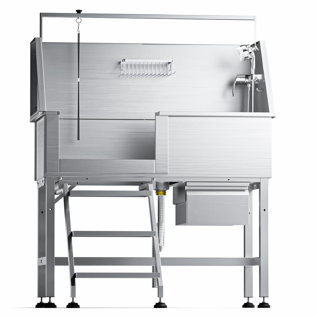 46" Stainless Steel Dog Washing Station with Removable Left Ramp & Storage Drawer Y664