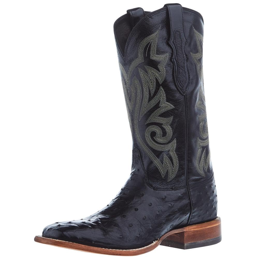 Black Ostrich Square Toe Cowboy Boot D972