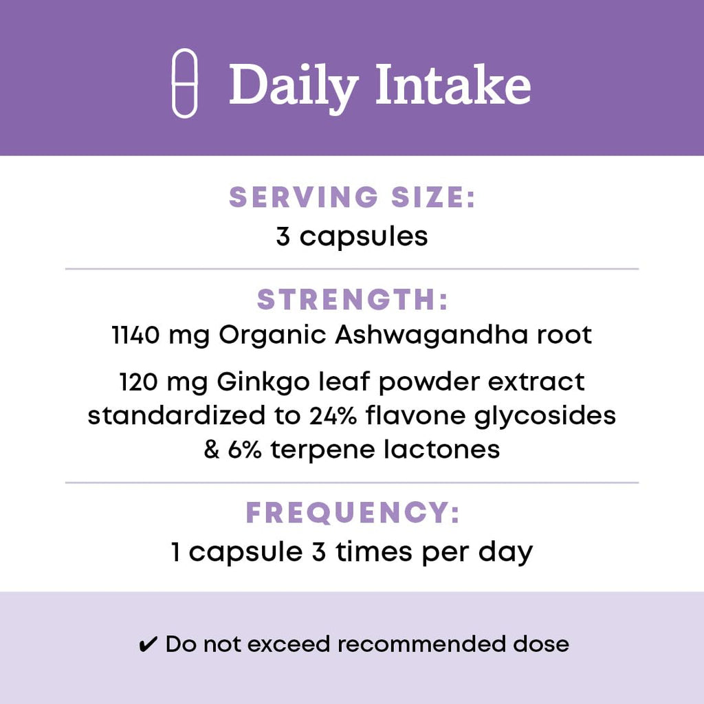 Organic Ashwagandha Ginkgo Vegan Capsules 90 Count I44245