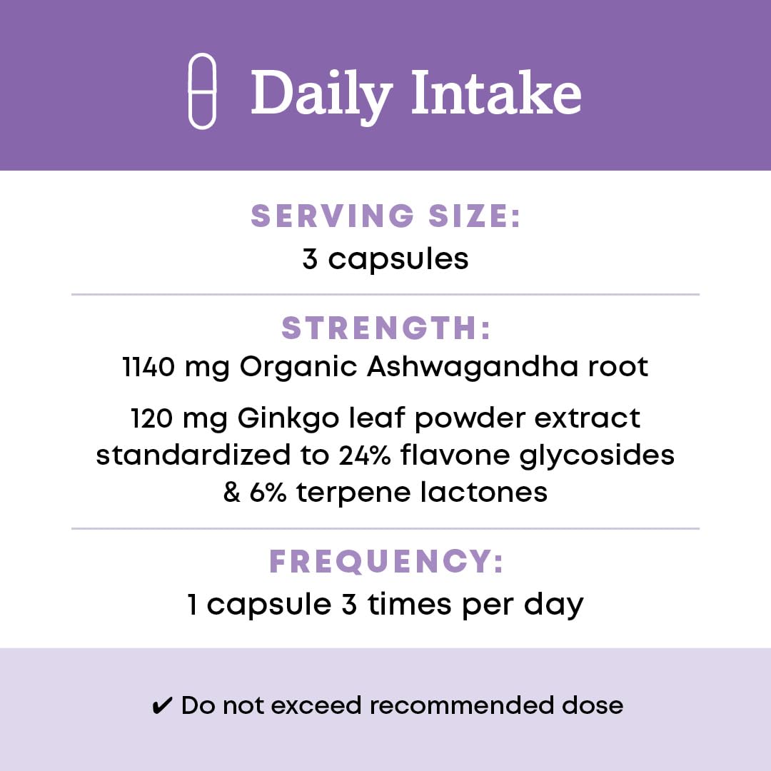 Organic Ashwagandha Ginkgo Vegan Capsules 90 Count I44245