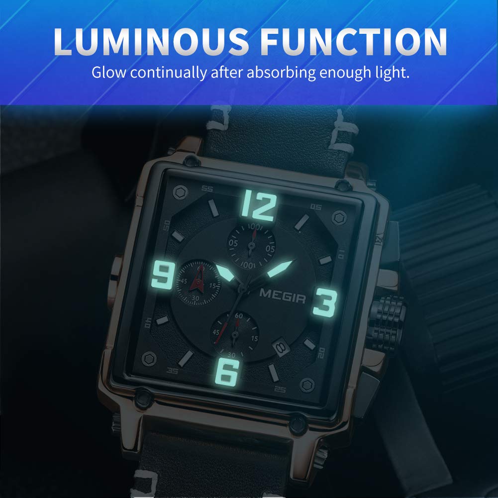 Men's Analogue Luminous Quartz Watch with Leather Strap E6850