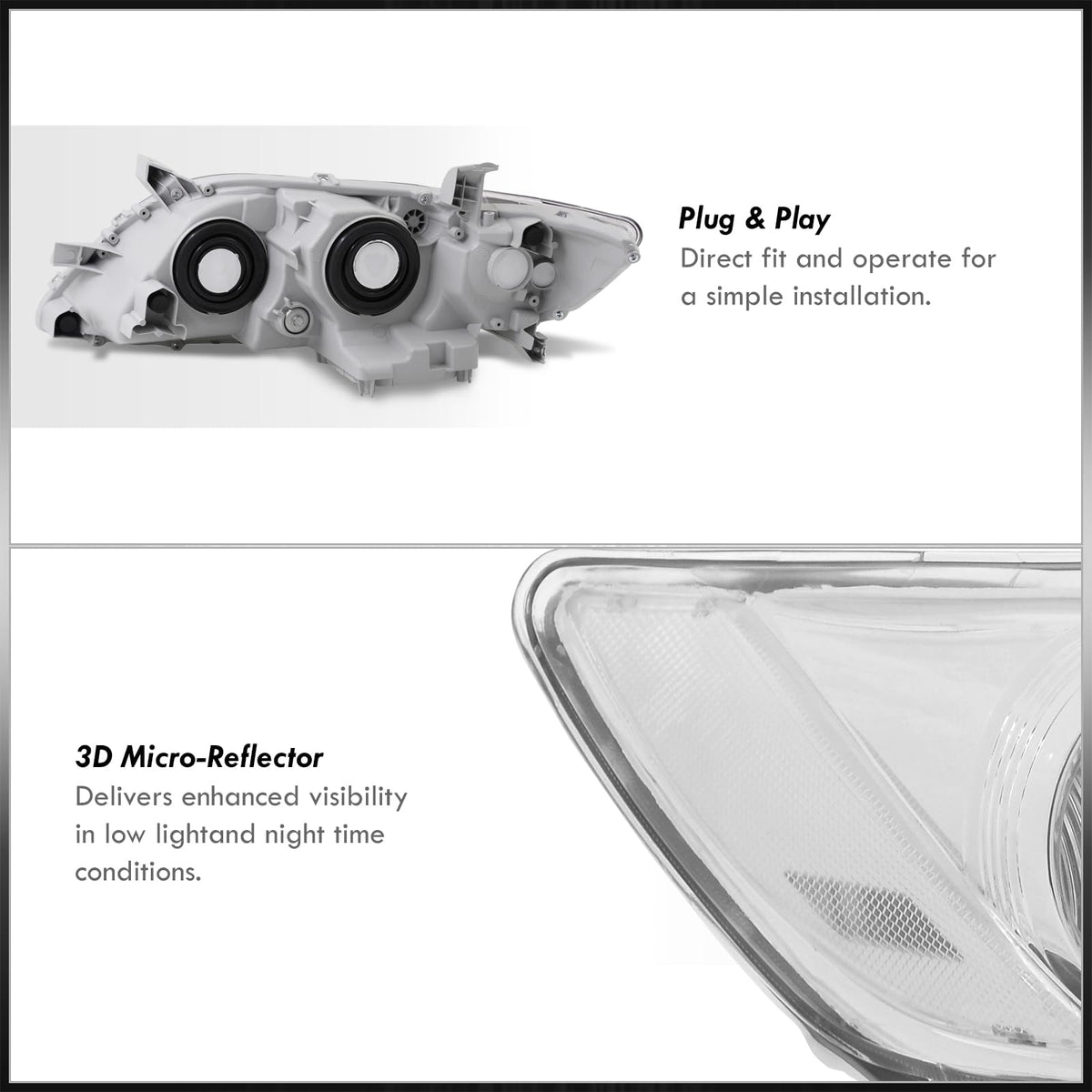 Chrome Housing Clear Lens Projector Headlights Pair T594