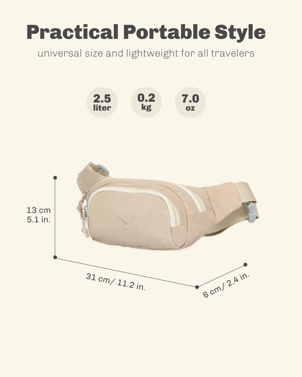 Rolling Backpack with Wheels 43L with Waist Pack Beige K3926