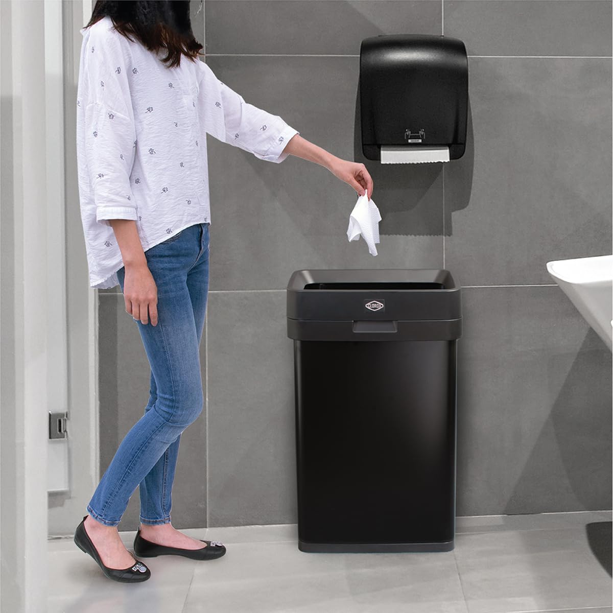 Slim Open Top Stainless Steel Trash Can, Matte Black, 13 Gal / 50L H153