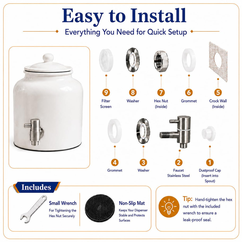 Ceramic Crock Water Dispenser with Stainless Faucet D14192