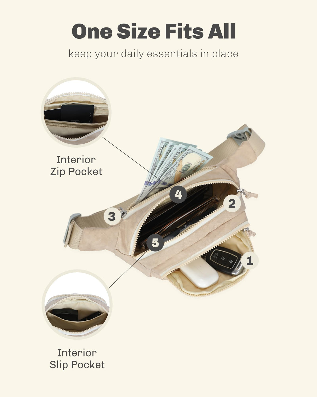Rolling Backpack with Wheels 43L with Waist Pack Beige K3926