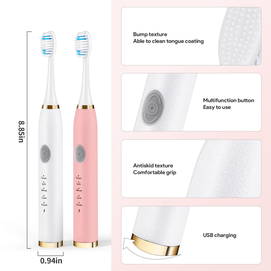 Rechargeable Sonic Toothbrush 2-Pack White Pink G19954
