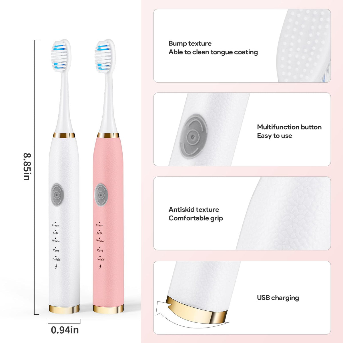 Rechargeable Sonic Toothbrush 2-Pack White Pink G19954