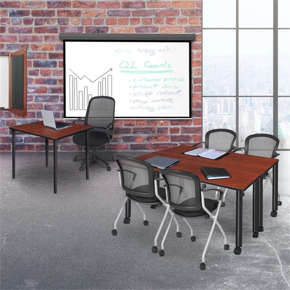 30" Square Folding Breakroom Table Reversible Cherry Maple Top Black Steel Legs M549