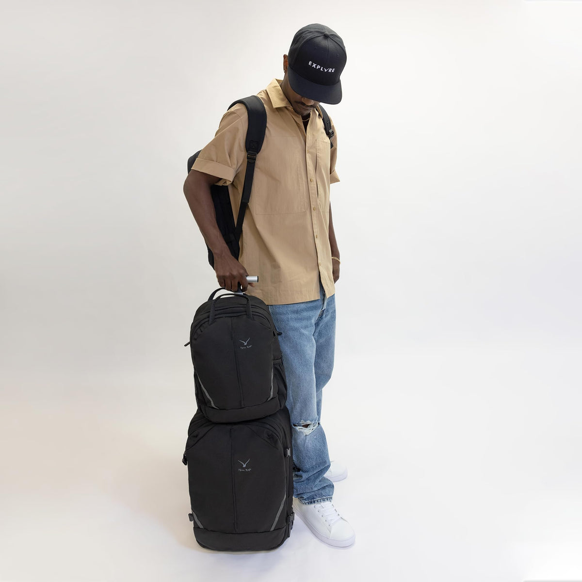 Rolling Backpack with Wheels 43L with Waist Pack Beige K3926