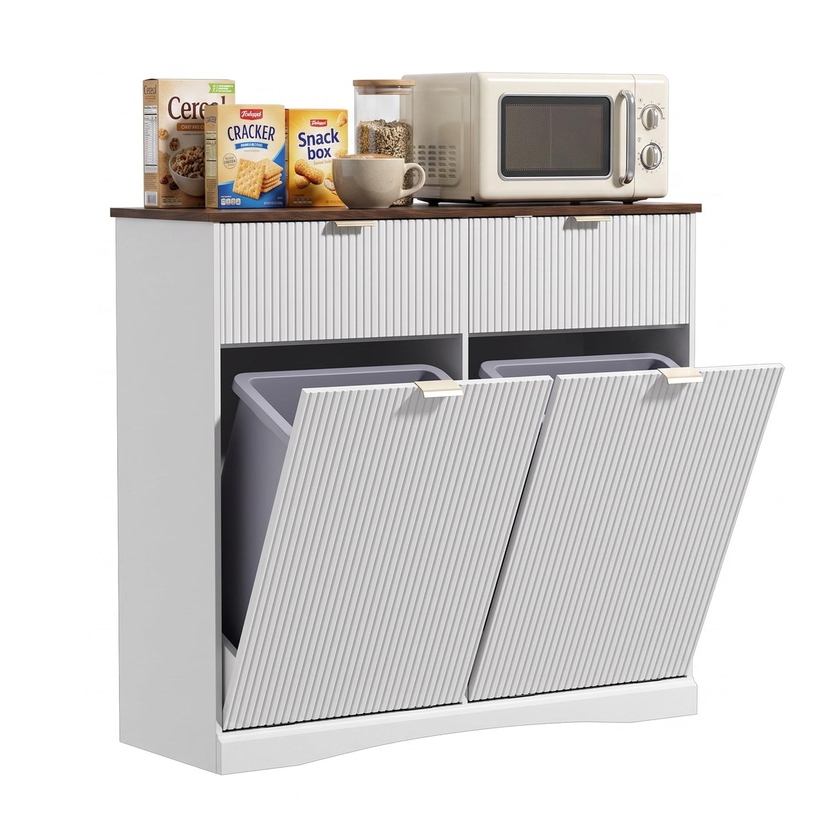 White and Dark Walnut Tilt Out Trash Cabinet G56198