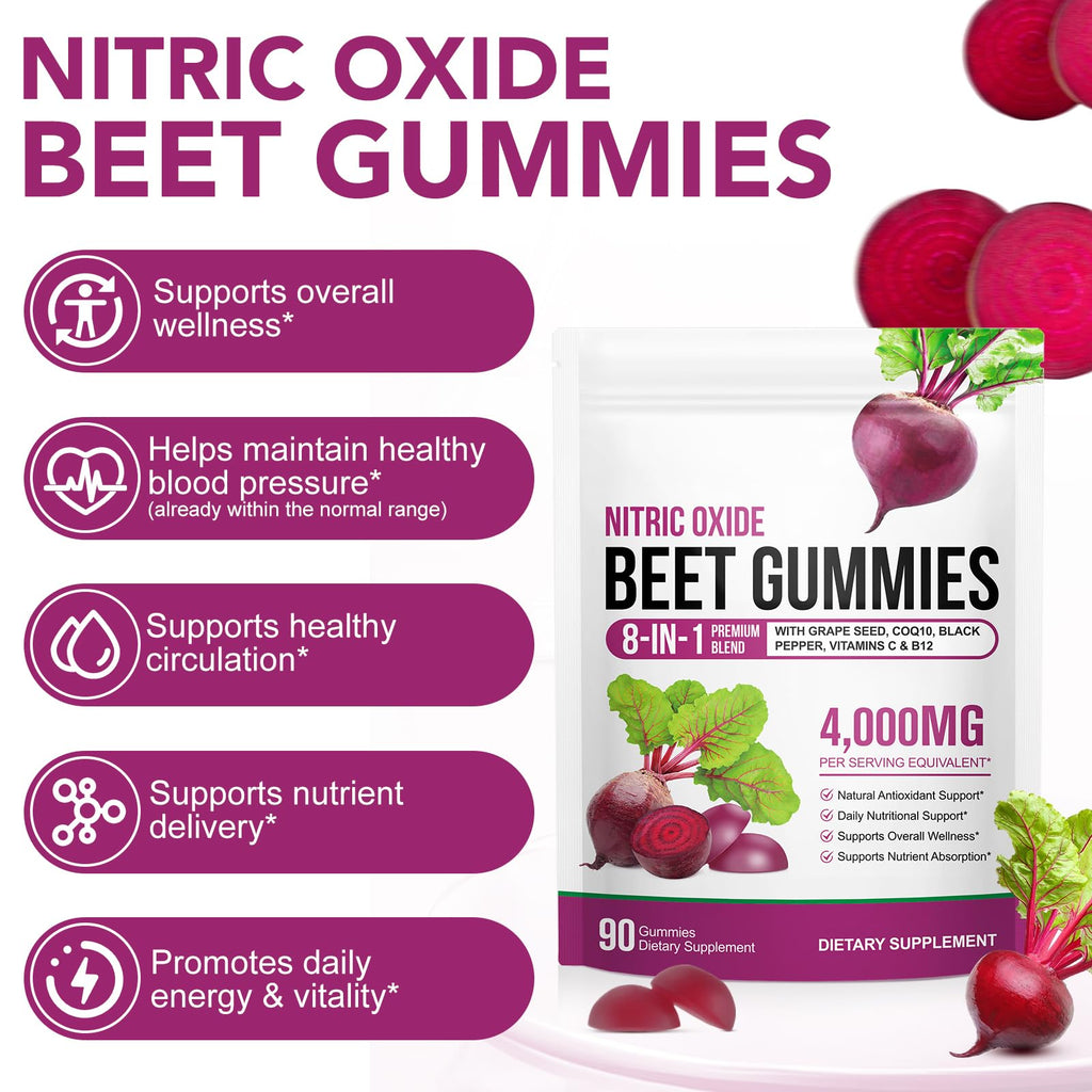 Sugar Free Beet Root Gummies with CoQ10, Grapeseed Extract, Vitamin B12, C W817