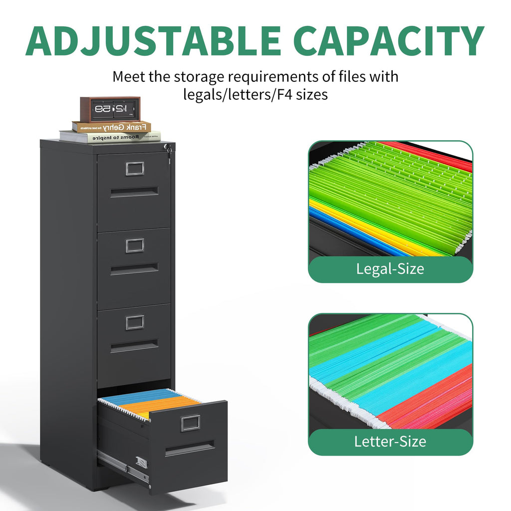 Black 4 Drawer Steel File Cabinet with Lock S41505