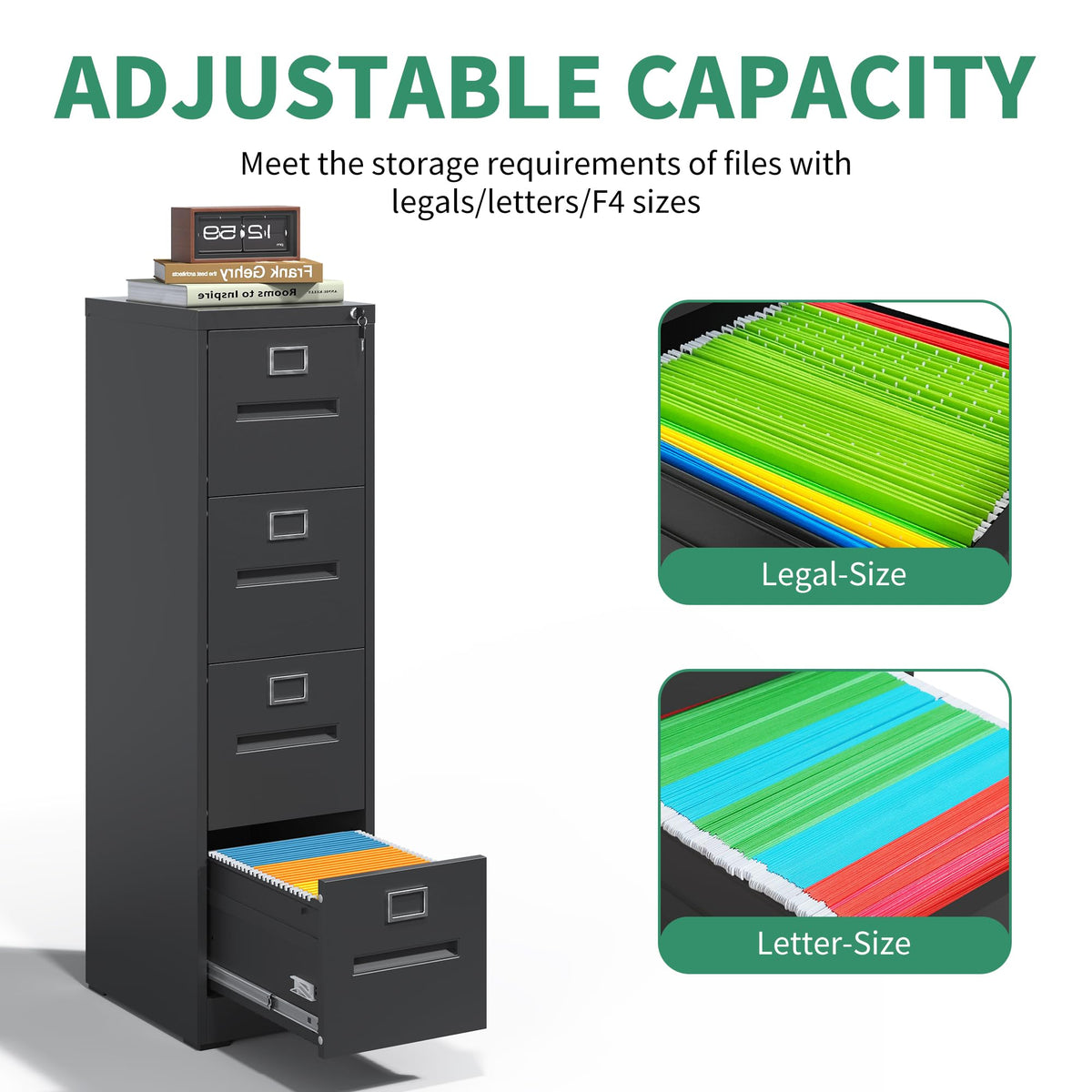 Black 4 Drawer Steel File Cabinet with Lock S41505