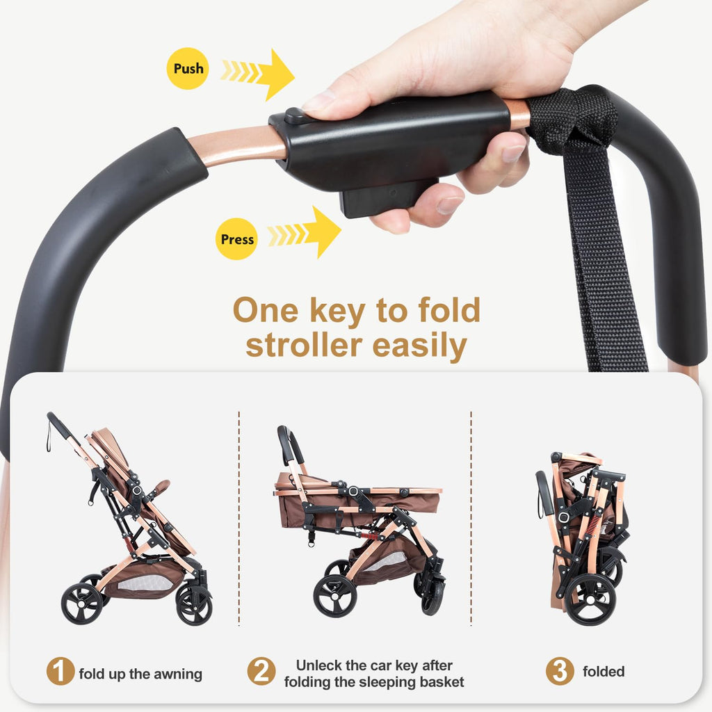2 in 1 Foldable Baby Stroller with Adjustable Canopy W225