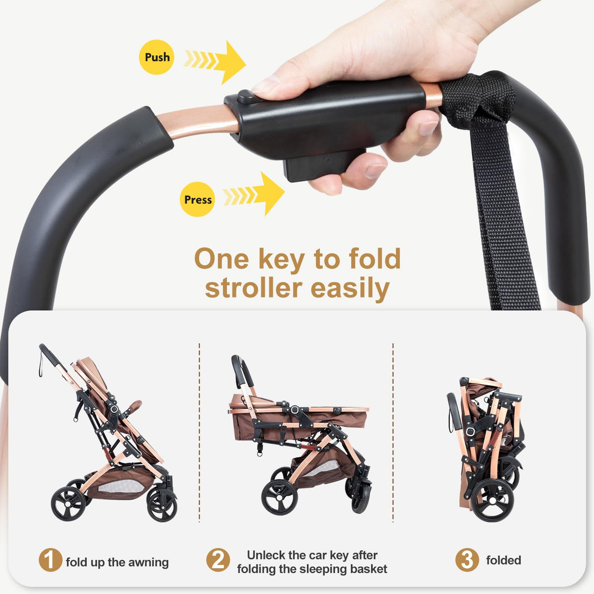 2 in 1 Foldable Baby Stroller with Adjustable Canopy W225
