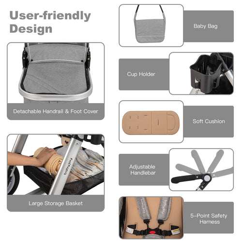 2-in-1 Convertible Bassinet Reclining Stroller A438146