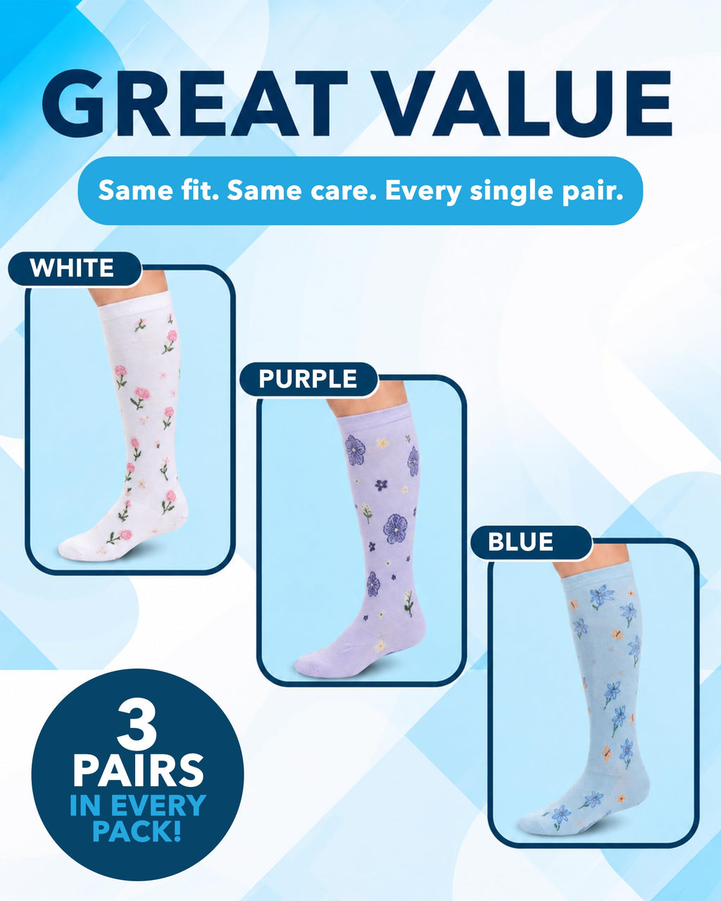 Bamboo Viscose 8-15 mmHg Knee High Compression Socks 3 Pairs P849792