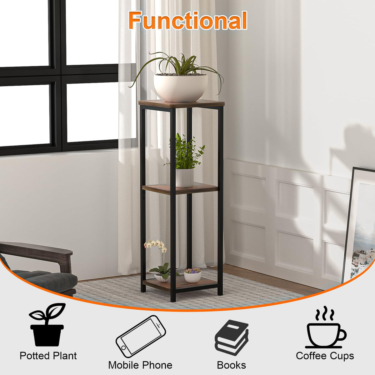 10" Wide Square 3-Tier Drink Table with Adjustable Feet H851444