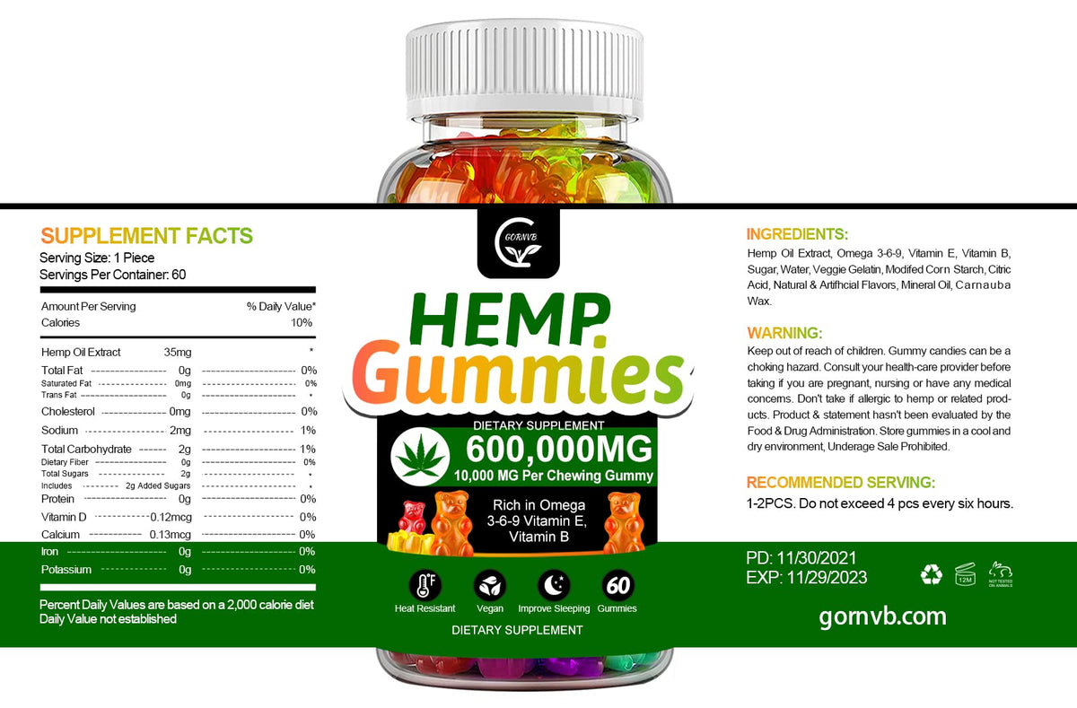 High Potency Hemp Gummies 600,000 Extra Strength Vegan Gluten-Free P932107