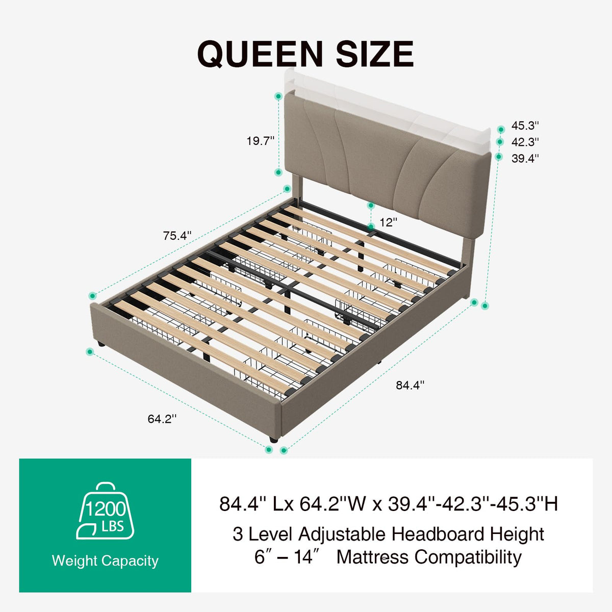 Beige Queen Bed Frame with Drawers O1798
