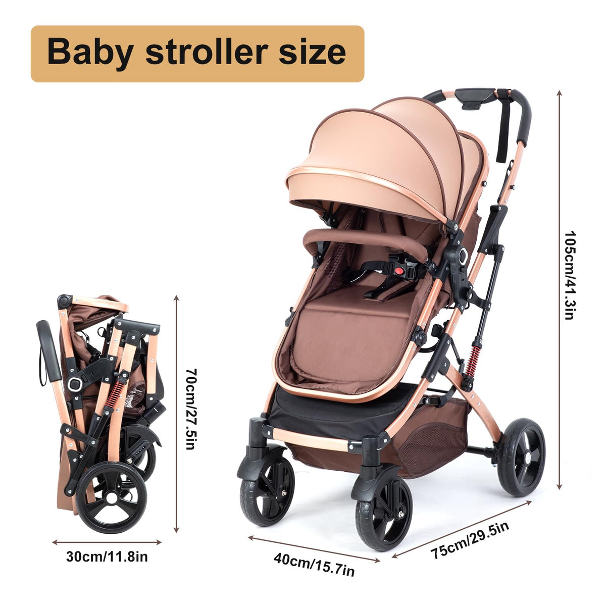 2 in 1 Foldable Baby Stroller with Adjustable Canopy W225