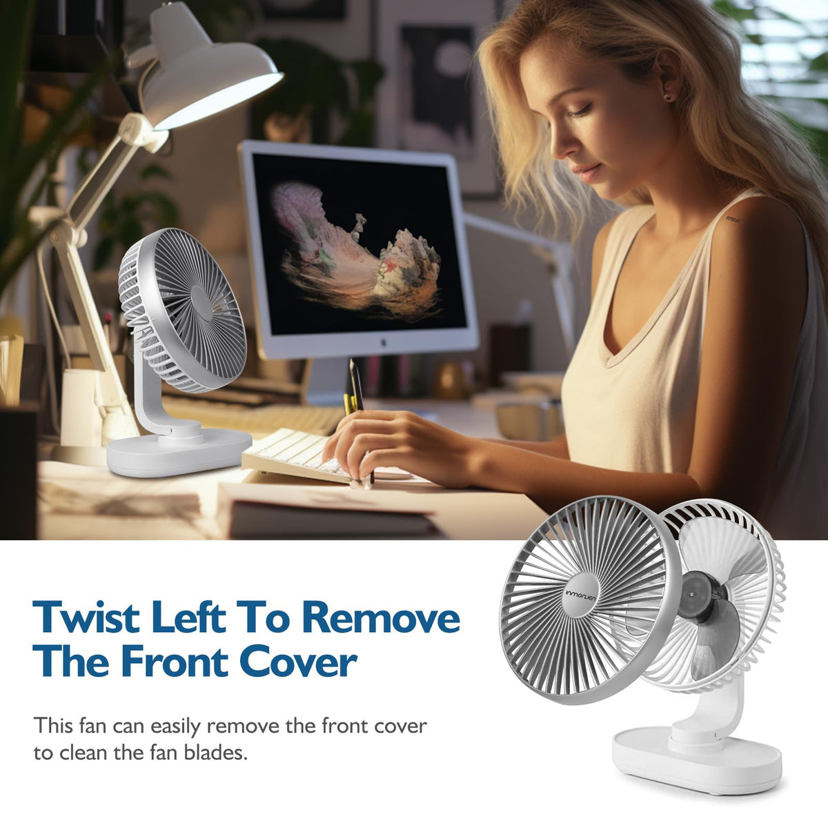 4000mAh Rechargeable Oscillating Desk Fan White V6358