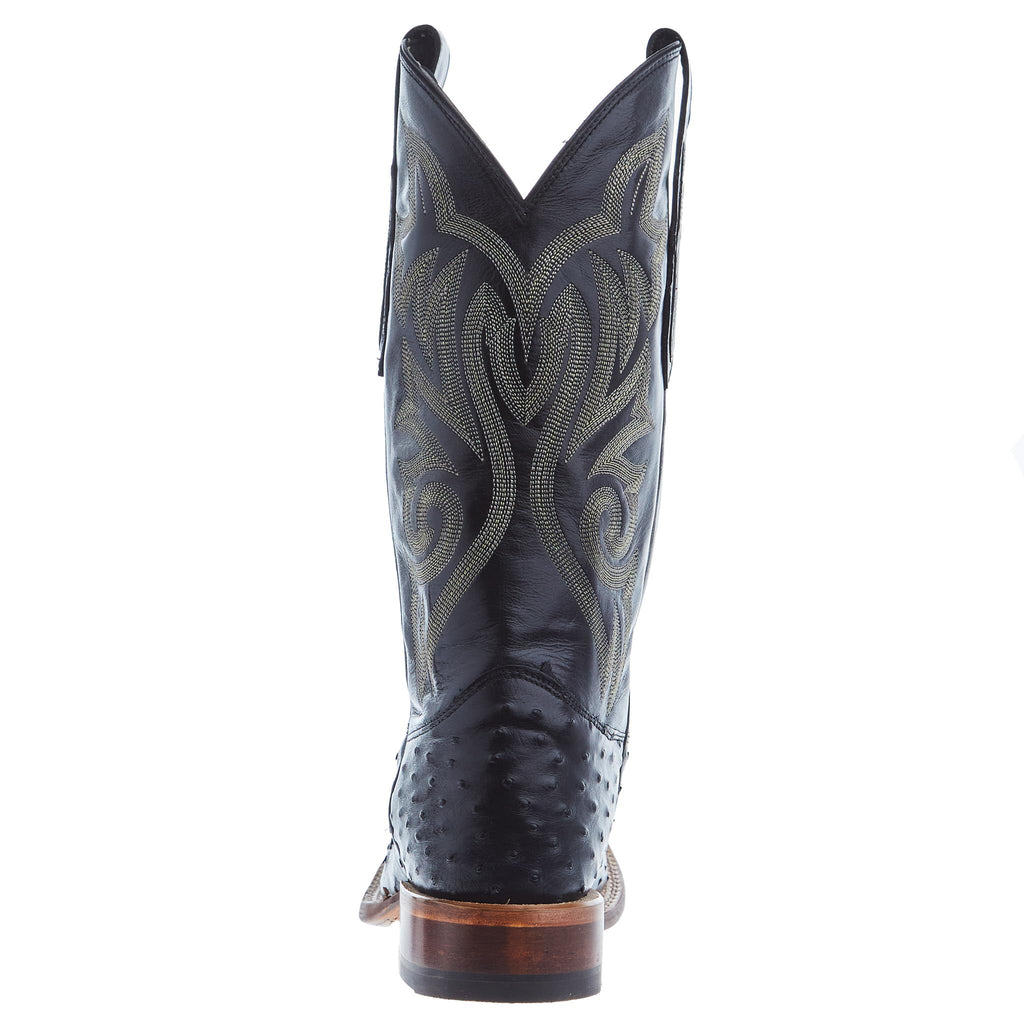 Black Ostrich Square Toe Cowboy Boot D972