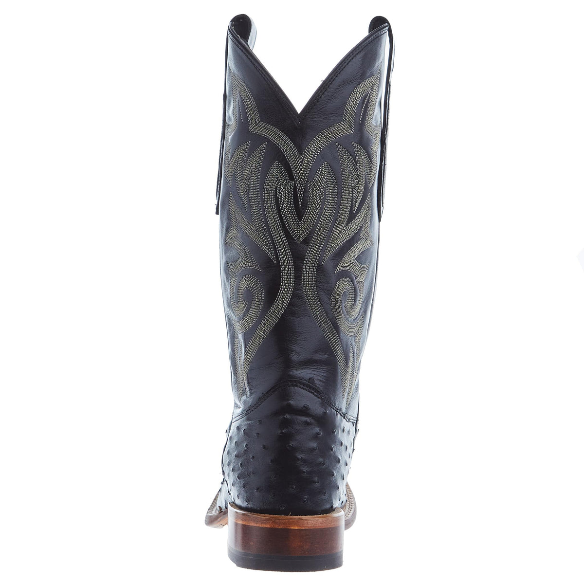Black Ostrich Square Toe Cowboy Boot D972
