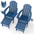 Set of 2 Blue Folding HDPE Plastic Adirondack Chairs with Pull-Out Footrest U6773