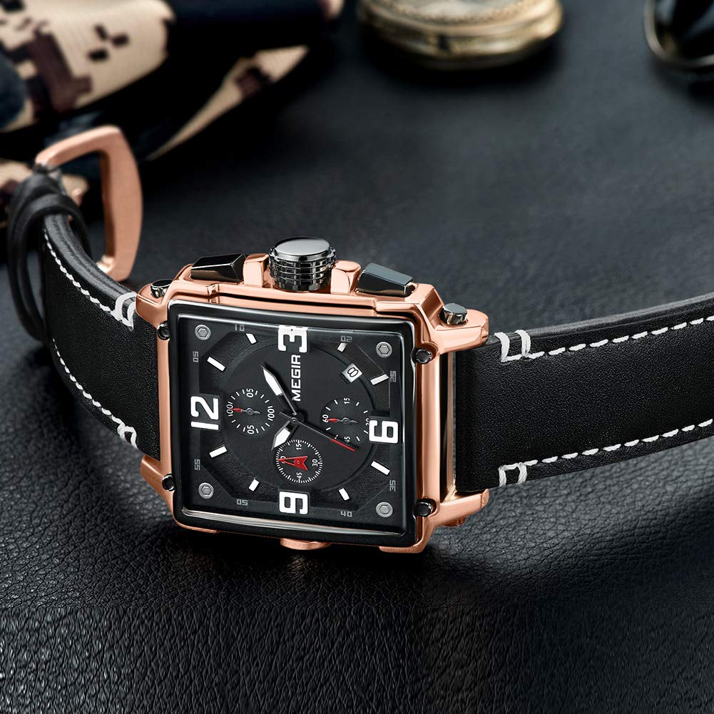 Men's Analogue Luminous Quartz Watch with Leather Strap E6850