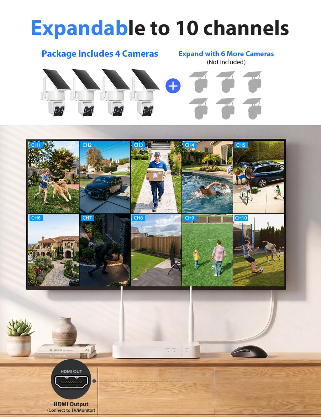 Wireless Outdoor Security Camera System, 4MP, 4 Cam-Kit, Color Night Vision U90355