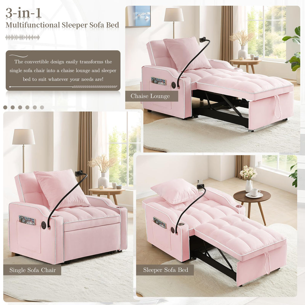 Pink Velvet Convertible Sleeper Chair Bed T864111