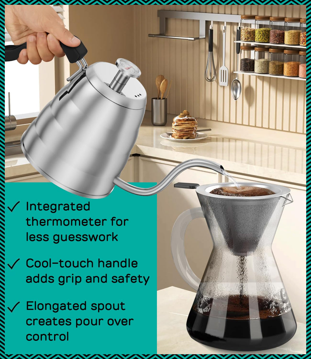 40oz Stainless Steel Gooseneck Kettle and 14oz Pour Over Coffee Maker K13877